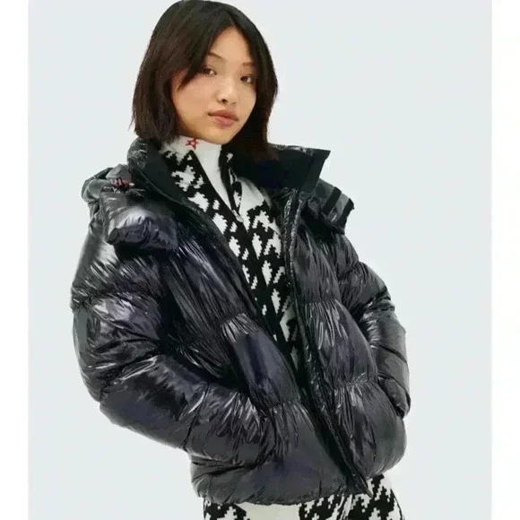 Perfect Moment Metallic January Down Jacket Black Cire NWT NEW! - Picture 1 of 13